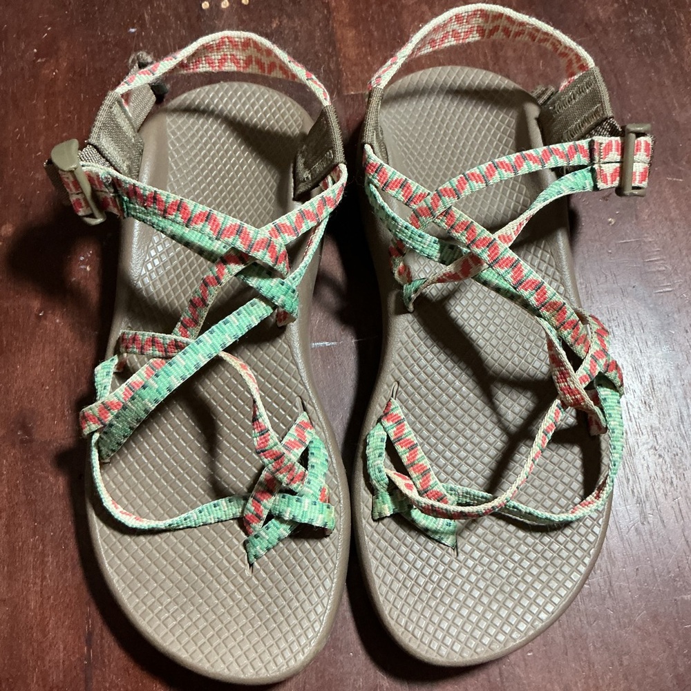 Chaco Red and Green Strappy Sandals